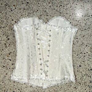 White lace up front hook corset bustier small s